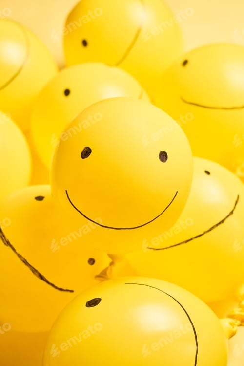 Preview: Minimal Yellow Day Composition with Positive Smiley Balloon