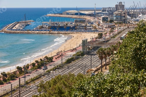 Preview: Tarragona city coastline viewpoint. Railway beach and harbor. Catalonia, Spain