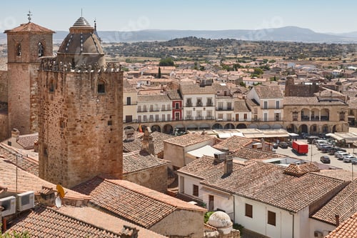 Preview: Trujillo village main square and traditional tile roofs. Extremadura, Spain