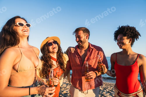 Preview: Young friends laughing summer beach vacation