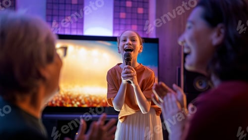 Preview: Joyful Family Karaoke Night with Child Singing and Applause at Home
