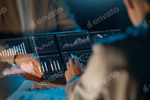 Preview: Business Team Analyzing Data on Futuristic Digital Tablet