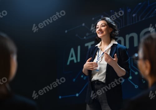 Preview: Confident Female Speaker Presenting at AI Technology Conference