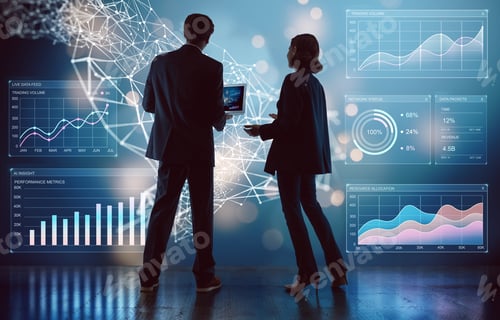 Preview: Business Professionals Analyzing Data with Futuristic Digital Interface