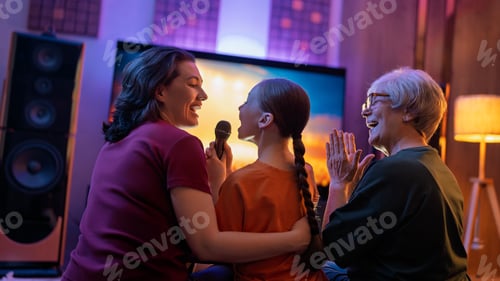 Preview: Happy Multi-Generational Family Singing Karaoke at Home Together