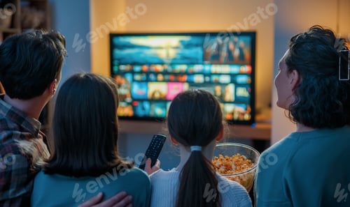 Preview: Family Movie Night Relaxing Together Watching Streaming TV at Home with Popcorn