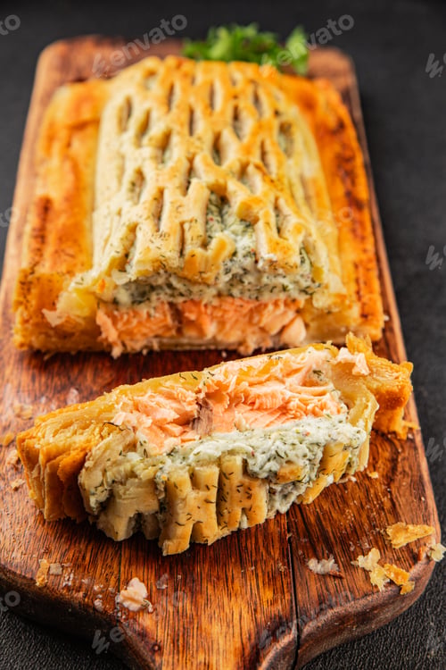 Preview: Salmon Wellington seafood lunch or dinner salmon en croûte fish in pastry tasty snack fresh, delicio