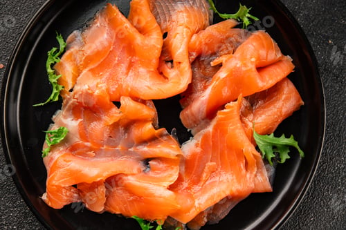 Preview: Salted salmon fresh seafood smoked red fish slices tasty snack fresh delicious gourmet food backgrou