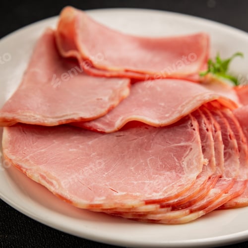 Preview: Smoked Pork Loin Bacon Pork Meat Tasty Snack Fresh Gourmet Food Background on the Table Rustic Food