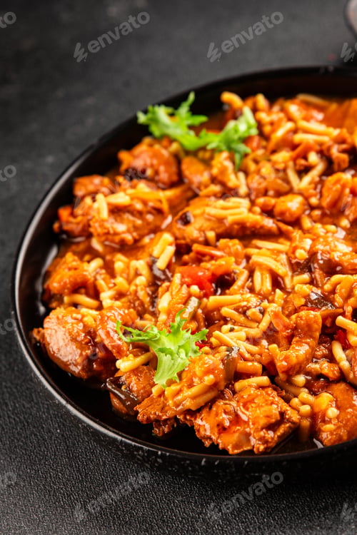 Preview: Chicken and Shrimp Dish, Tomato Sauce Fresh Seafood Tasty Snack Fresh Delicious Gourmet Food Backgro