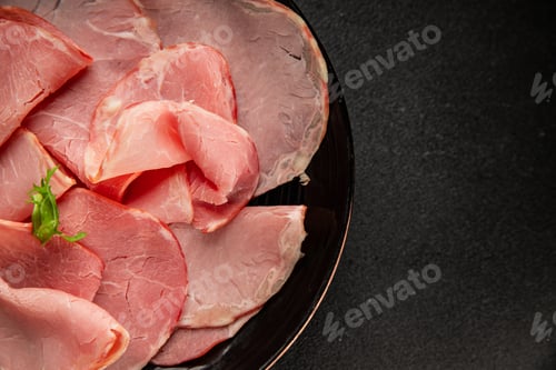 Preview: Smoked Pork Loin Bacon Pork Meat Tasty Snack Fresh Gourmet Food Background on the Table Rustic Food
