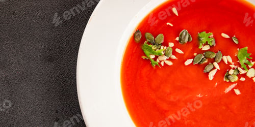 Preview: Tomato soup first course vegetable, tomato, spices tasty snack fresh delicious gourmet food backgrou