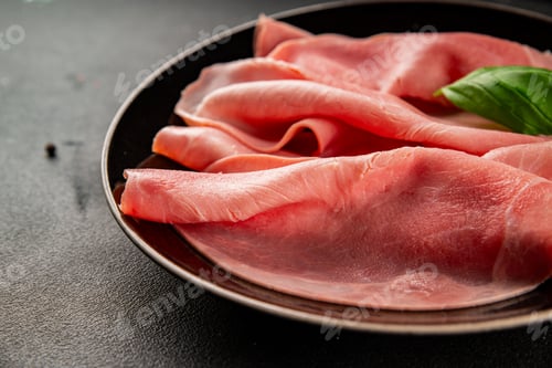 Preview: Pork ham slice meat natural healthy food tasty snack fresh delicious gourmet food background on the