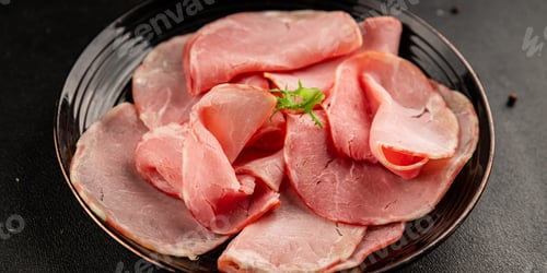 Preview: Smoked Pork Loin Bacon Pork Meat Tasty Snack Fresh Gourmet Food Background on the Table Rustic Food