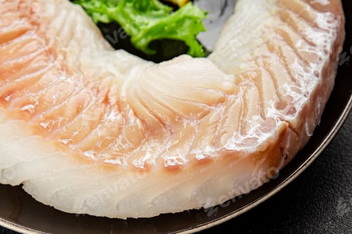 Preview: Cod fillet, raw fish seafood tasty snack fresh pescetarian diet gourmet food background on the table