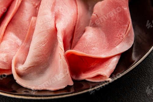 Preview: Pork ham slice meat natural healthy food tasty snack fresh delicious gourmet food background on the
