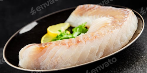 Preview: Cod fillet, raw fish seafood tasty snack fresh pescetarian diet gourmet food background on the table