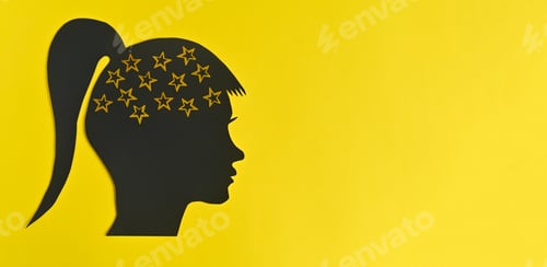Preview: Silhouette of the head of a beautiful young girl, cut out of paper. the concept of different thought