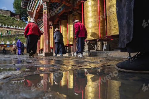 Preview: Pilgrims walking around Prayer Wheels
Tagong, Sichuan Province, Kham Tibet,