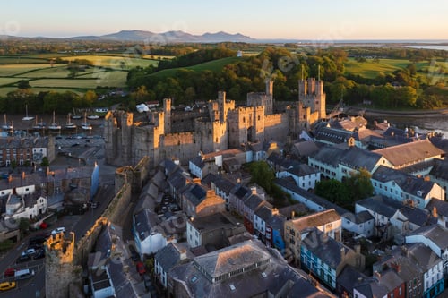 Preview: Aerial View of Caernarfon Castle and the Walled City
