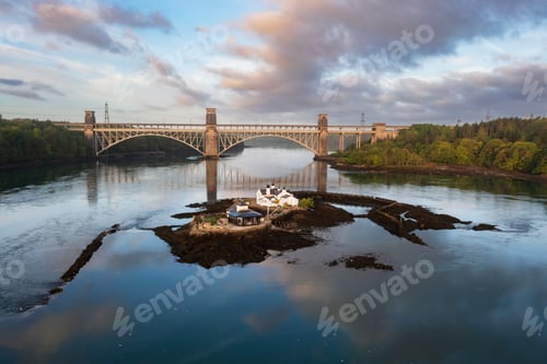 Preview: View of the Britannia Bridge and an Island in the Swellies
