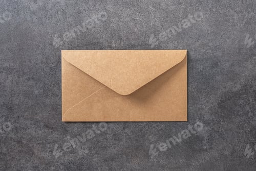 Preview: Brown kraft envelope on gray concrete background