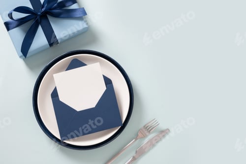 Preview: Gift box envelope and plate composition top view