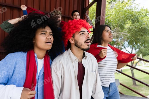 Preview: Football sport fans watching favorite team during match - People supporting soccer game