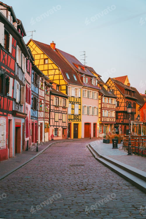 Preview: Colmar canal at morning twilight with blue tones and lantern reflections