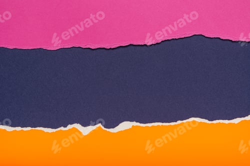 Preview: Layers of torn paper edges in bright pink, blue and orange colors.