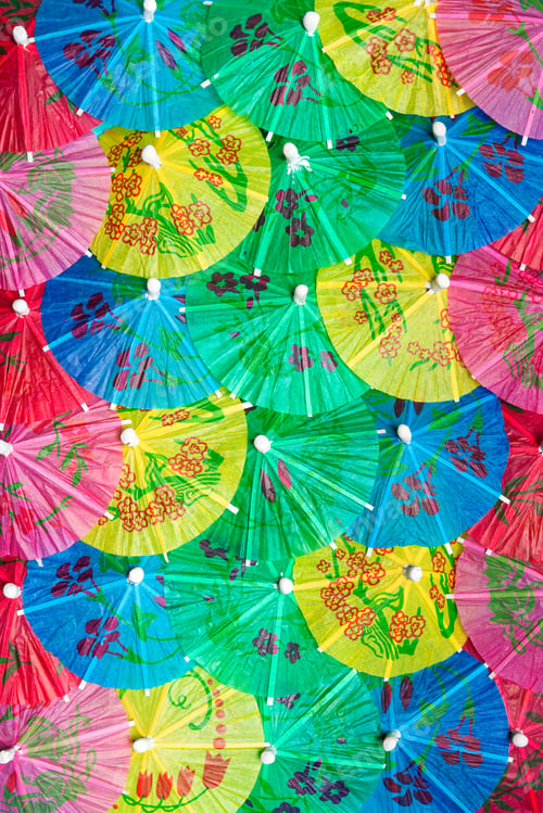 Preview: Tropical Paper Umbrellas Creating Colorful Summer Background