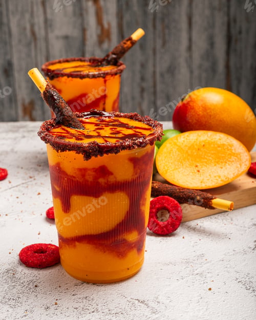 Preview: Mangonada, typical mexican mango smoothie with chamoy sauce and lime juice.