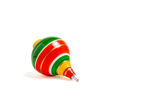 Preview: Colorful Detailed Wooden Spinning Top Isolated on white background. Nostalgic Toy Object