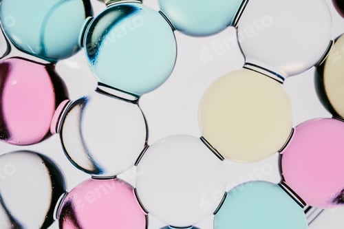 Preview: Colorful hydrogel spheres forming abstract network structure