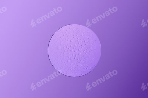 Preview: Glass round slide with liquid drops on purple gradient background