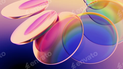 Preview: Colorful transparent glass plates with dispersion effect on neon light background