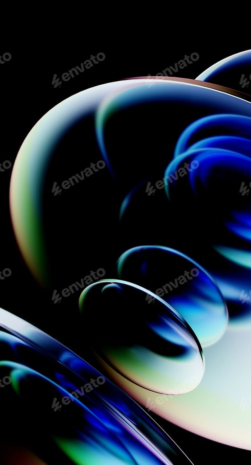 Preview: Iridescent glossy plates with chromatic dispersion against a black background