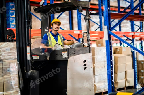 Preview: Forklift Operator Working in High Rack Warehouse Environment. Warehouse Logistics, Material Handlin