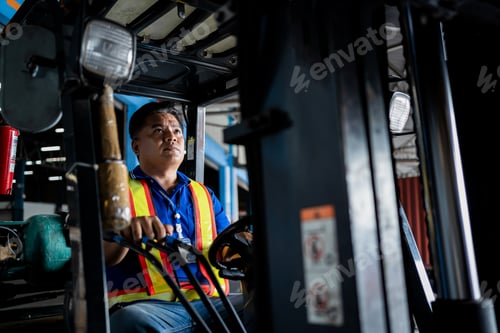 Preview: Professional Forklift Driver Operating Industrial Vehicle. Forklift Operation, Skilled Labor, Indus