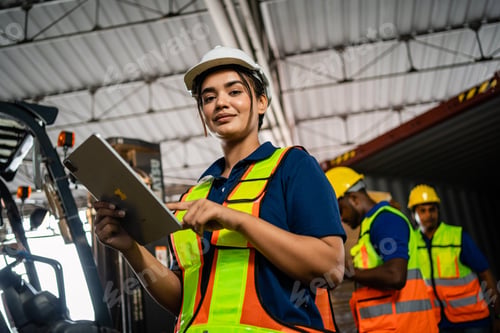 Preview: A female worker inspects goods in a warehouse. African American engineer in an industrial warehouse.