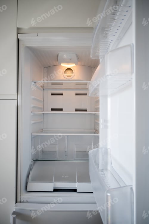 Preview: Empty Refrigerator Ready for Grocery Shopping or Meal Preparation