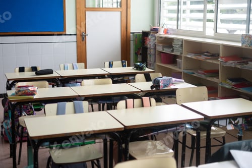 Empty elementary school classroom