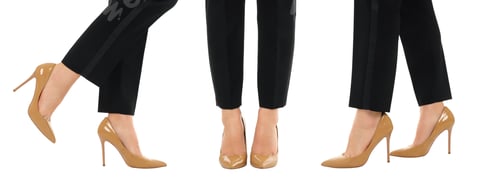 Preview: Young woman showcases stylish shoes in poses, on white