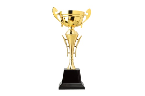 Preview: Golden trophy with cup design on black base, on white