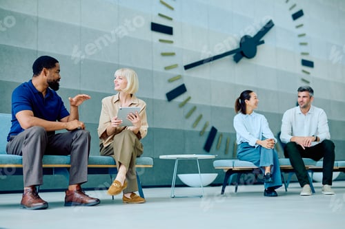 Preview: Business people waiting in modern office lobby