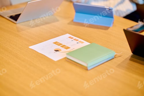 Preview: Business meeting table with data document and devices