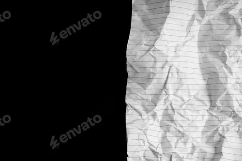 Preview: Close up of a white crumpled piece of paper with copy space.
