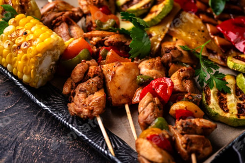 Preview: Assortment of grilled bbq meat and vegetables