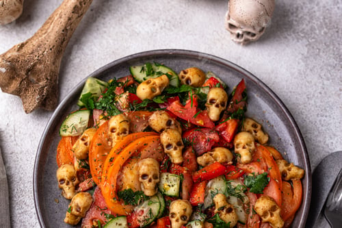 Preview: Halloween salad with cheese in shape of skull