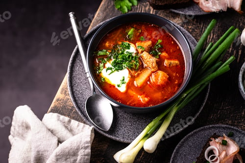 Preview: Traditional Ukrainian borsch with sour cream